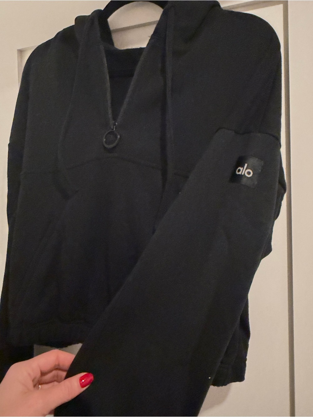 ALO Yoga Black Pullover Hoodie with Half-Zip